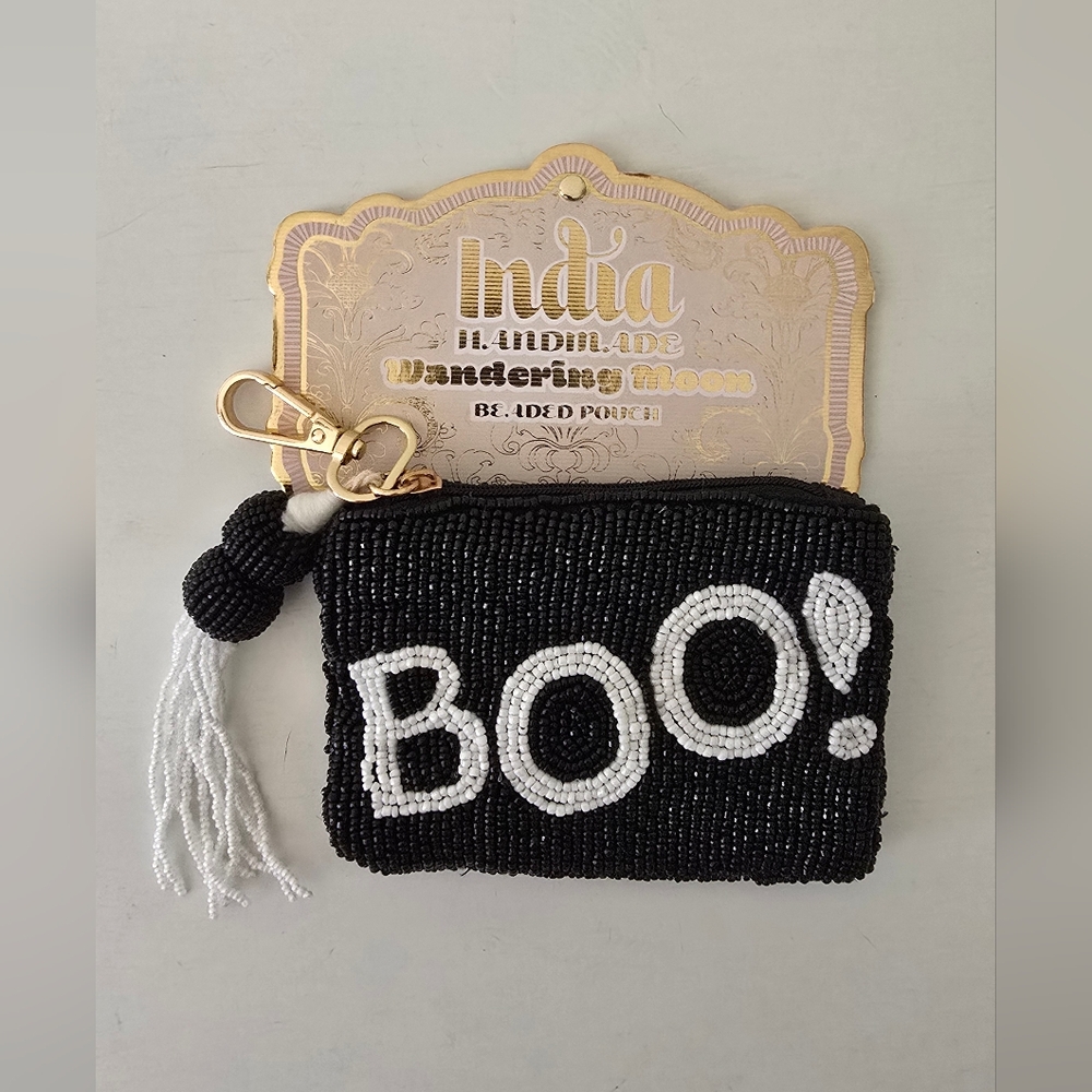 Wandering Moon Handmade Beaded “BOO!” Pouch – Halloween Coin Purse